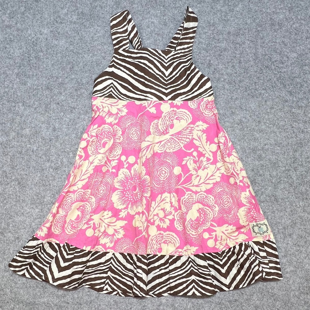 Swanky Baby Vintage Girls Pink Floral Zebra Print‎ Ruffle Dress Size 8 USA Made